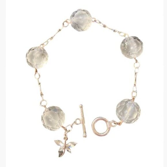 Roberta Wimber Accessories - Handcrafted Crystaline Bead and Silver-Tone Chain Bracelet with Rhinestone Charm